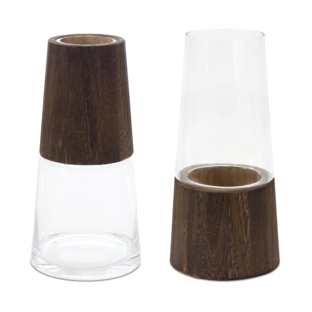 Set of Two Brown And Clear Glass Tapered Table Vases With Wood price history on PriceWatchPro
