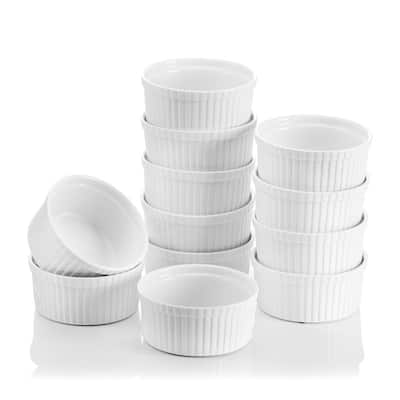 12-Piece 4.3 in. Ivory White Porcelain Ramekins Dishes