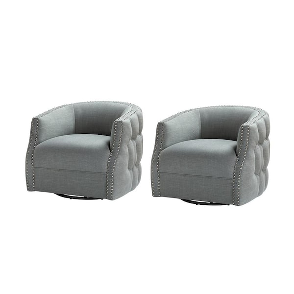 JAYDEN CREATION Alina Sage Ergonomic Design 360 ° Swivel Chair (Set of 2) with Decoratvie Nailhead Tirms