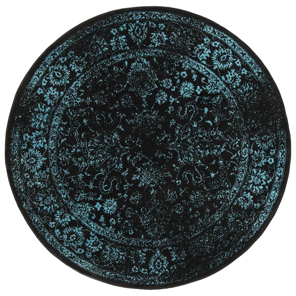 Teal Polypropylene 6 ft. x 6 ft. Oriental Indoor Round Area Rug