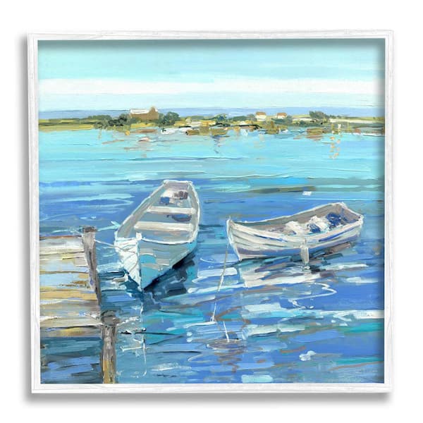 The Stupell Home Decor Collection Serene Rowboats Ocean Dock Design by Sally Swatland Framed Nature Art Print 17 in. x 17 in.