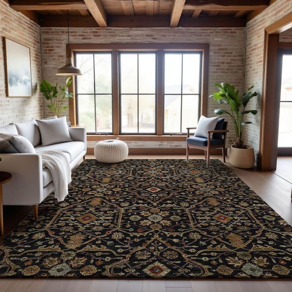 Mayfield Premium Machine Washable Abstract AMF1130 Black 10 ft. x 14 ft. Area Rug