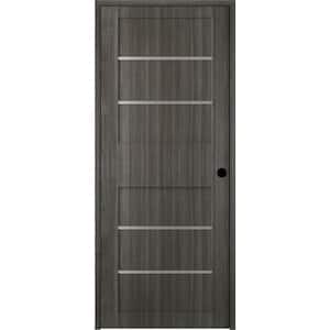 Liah 28 in. x 80 in. Left-Hand 4-Lite Frosted Glass Solid Core Gray Oak Composite Single Prehung Interior Door