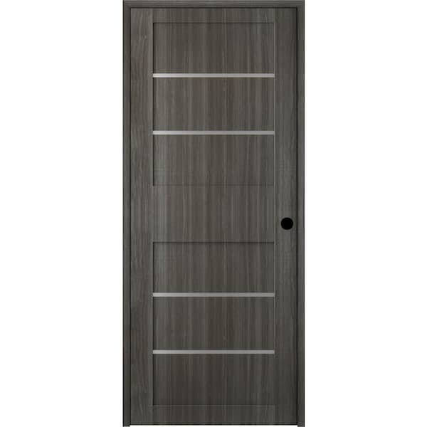 Belldinni Liah 28 in. x 80 in. Left-Hand 4-Lite Frosted Glass Solid Core Gray Oak Composite Single Prehung Interior Door