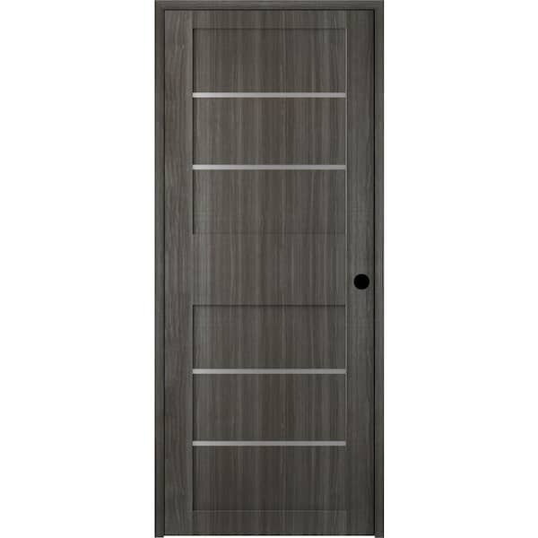 Belldinni Liah 24 in. x 80 in. Left-Hand 4-Lite Frosted Glass Solid Core Gray Oak Composite Single Prehung Interior Door