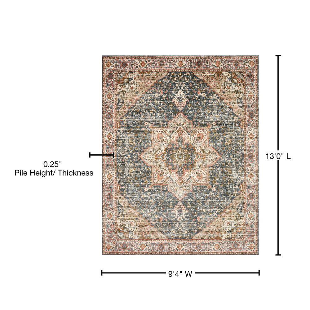 Saban Blue and Multicolor Rectangular Wool Area Rug
