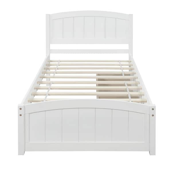 Z-joyee Wood White Twin Platform Bed with 2-Drawers