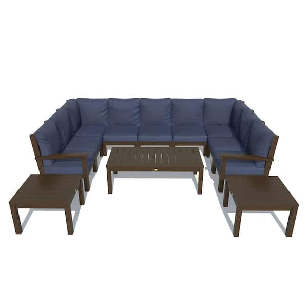 Highwood Bespoke Deep Seating 12-Piece Plastic Outdoor Sectional Set with Conversation Table and 2 Side Tables with Cushions