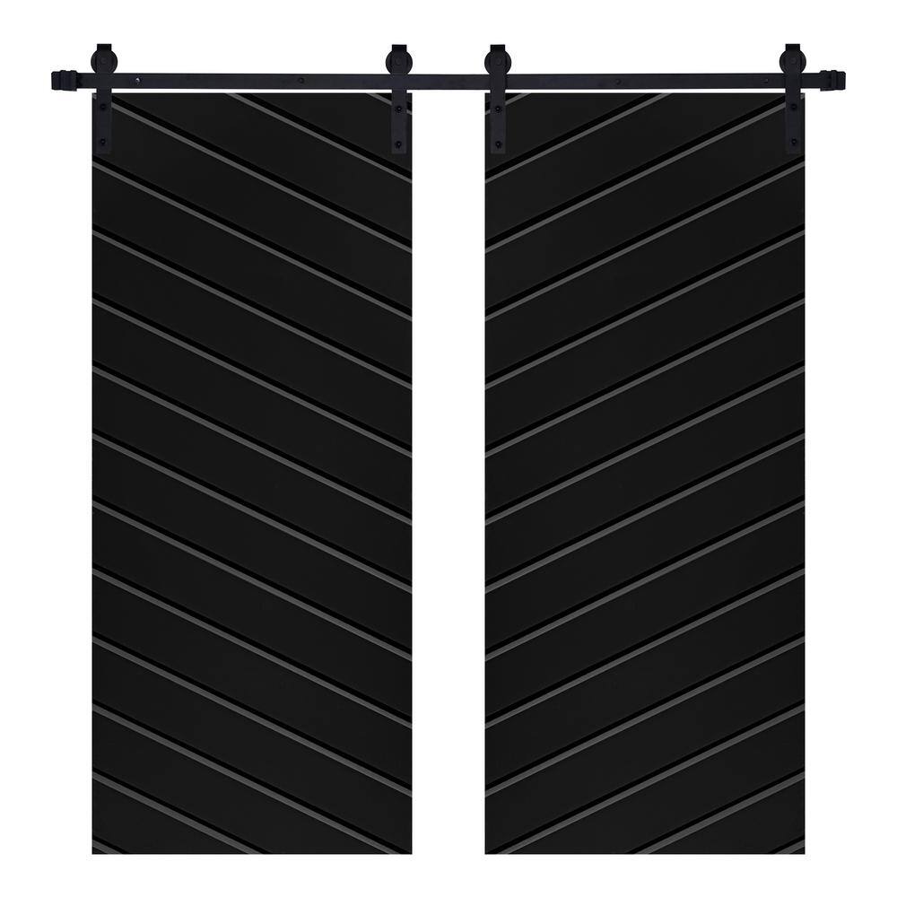 Modern TWILL Designed 48 in. x 80 in. MDF Panel Black Painted Double Sliding Barn Door with Hardware Kit price history on PriceWatchPro