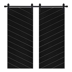 Modern TWILL Designed 48 in. x 80 in. MDF Panel Black Painted Double Sliding Barn Door with Hardware Kit