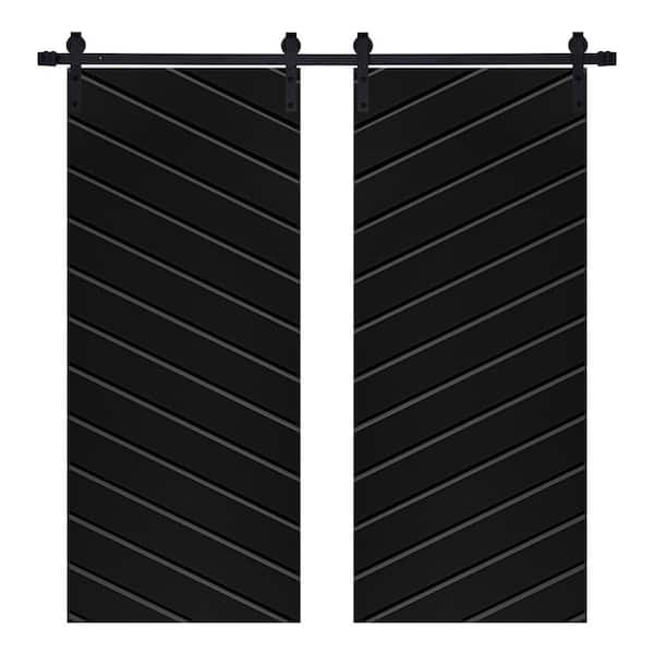 AIOPOP HOME Modern TWILL Designed 56 in. x 80 in. MDF Panel Black Painted Double Sliding Barn Door with Hardware Kit