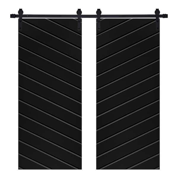 AIOPOP HOME Modern TWILL Designed 60 in. x 84 in. MDF Panel Black Painted Double Sliding Barn Door with Hardware Kit