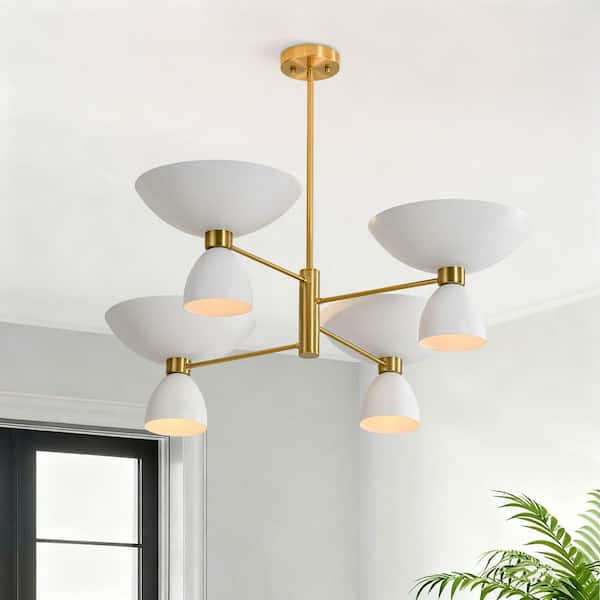 Y'INSP 8-Light Matte White Modern Unique Geometric Chandelier Industrial Pendant-Light for Dining Room with No Bulbs Included