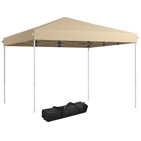 13 ft. x 13 ft. Beige Pop Up Canopy with Adjustable Height and Wheeled Carry Bag
