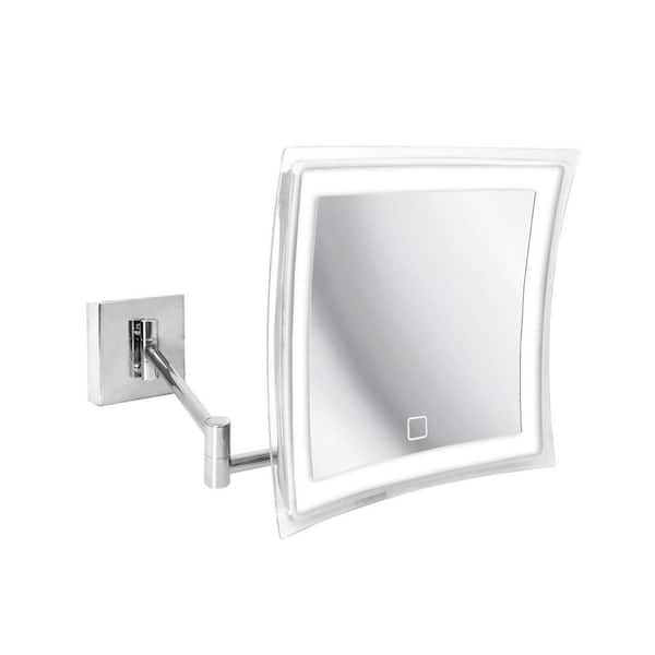 WS Bath Collections Beauty 400 T 8.3 in. x 8.7 in. Wall Mounted Battery Operated 5 x Magnification Bathroom Makeup Mirror in Polished Chrome