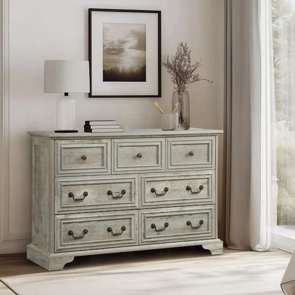 Unbranded Antique Oak 7-Drawers 47.3 in. Wide Chest of Drawers with Natural Texture, Vintage Design Storage Dressers Organizer