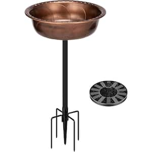 Polyresin Bronze Garden Birdbath with Metal Stake and Solar Powered Round Fountain