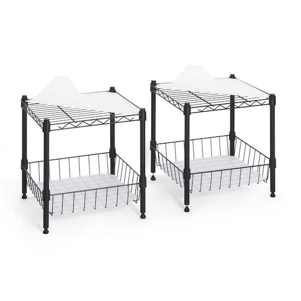 Steel Wire 2 to 4 Shelf Stackable Storage Shelving Unit with Baskets and Liner in Black (15 in. W x 30 in. H x 14 in. D)