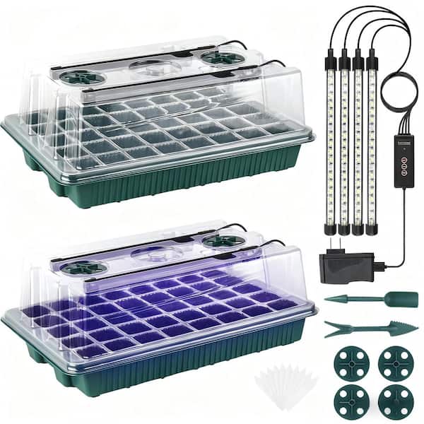 2-Pack Seed Starter, 80 Cells Seed Starter Kit with Humidity Dome, Adjustable Brightness Plant Starter Trays