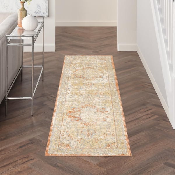 Essentials Persian Beige Rust 2 ft. x 14 ft. Center medallion Traditional Runner Area Rug
