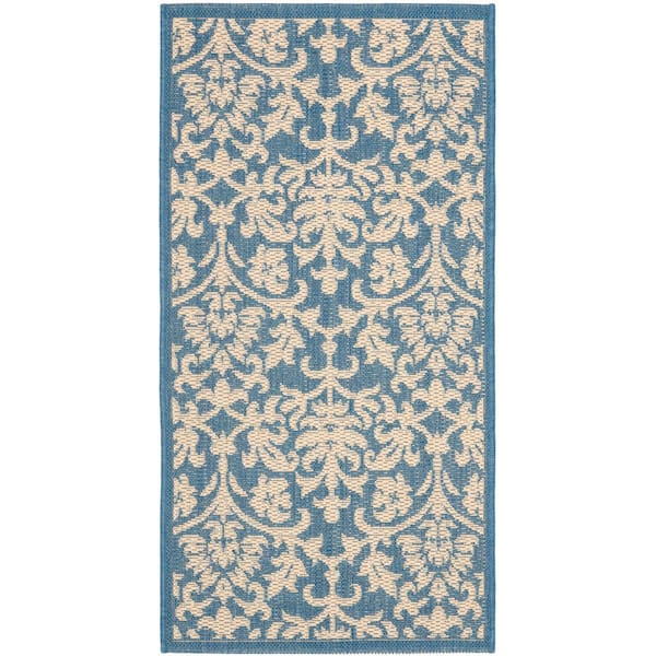 SAFAVIEH Courtyard Blue/Natural 2 ft. x 4 ft. Floral Indoor/Outdoor Patio  Area Rug