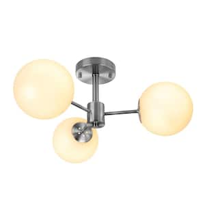 Raleigh 21 in. 3-Light Nickel Modern Minimalist Dimmable Semi- Flush Mount