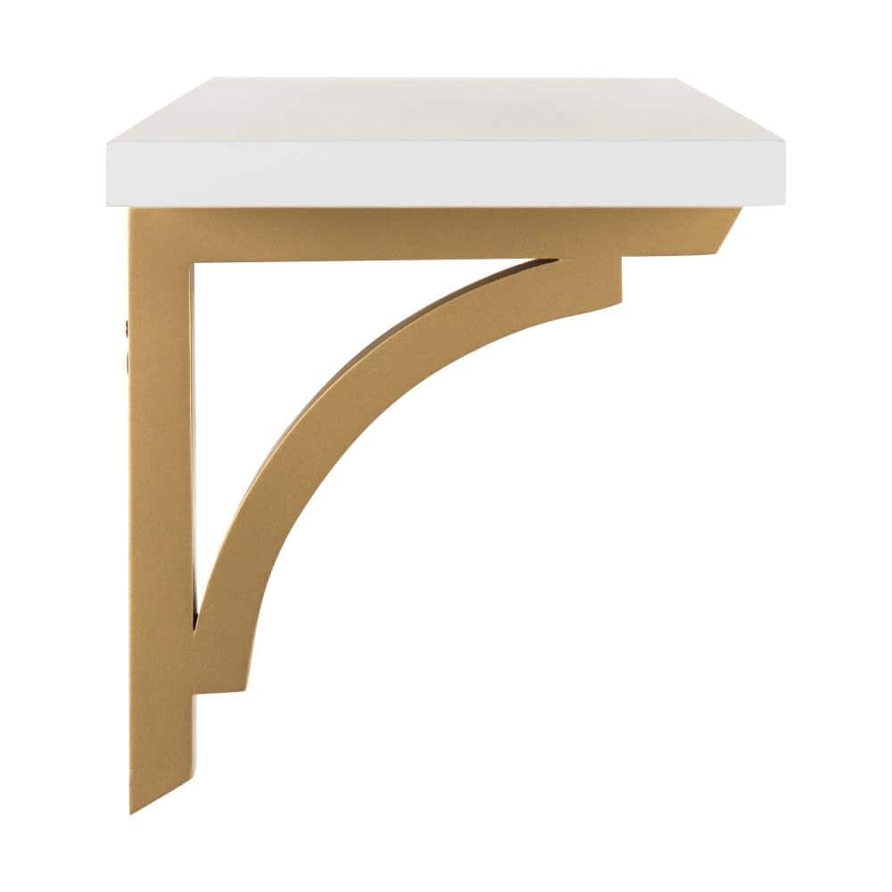 36" White and Gold Floating Wood Wall Shelf