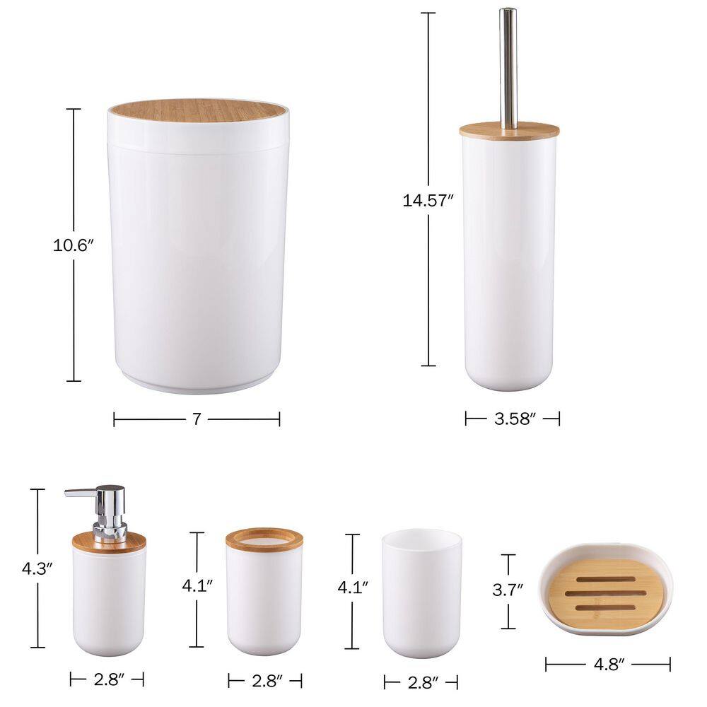 White and Bamboo 6-Piece Bathroom Accessories Set
