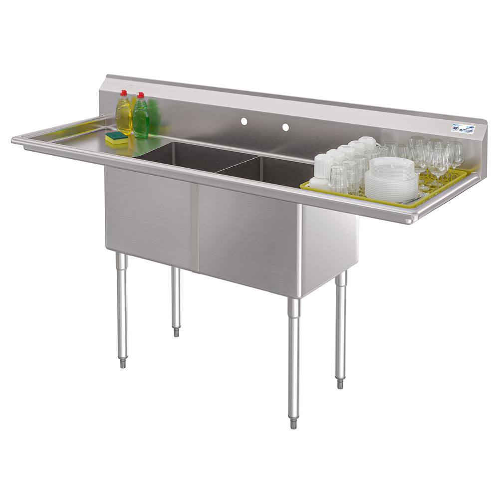 72" Stainless Steel Commercial Sink with Dual Drainboards