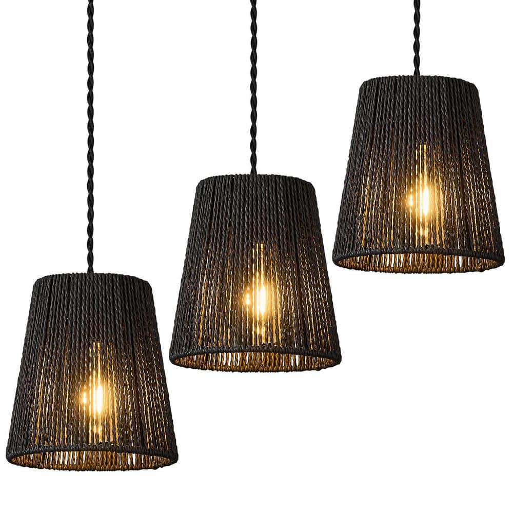 Home Lighting 60-Watt 1-Light Black 3-Pack Hand Woven Rattan Pendant Light Boho Chandelier for Kitchen Island price history on PriceWatchPro