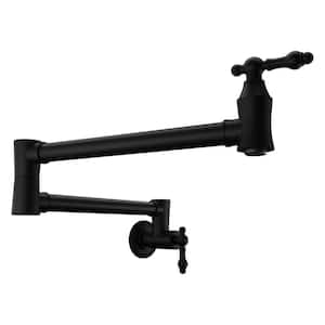 Marca 24 in . 360-Degree Wall Mounted Pot Filler with Dual Swivel in Matte Black