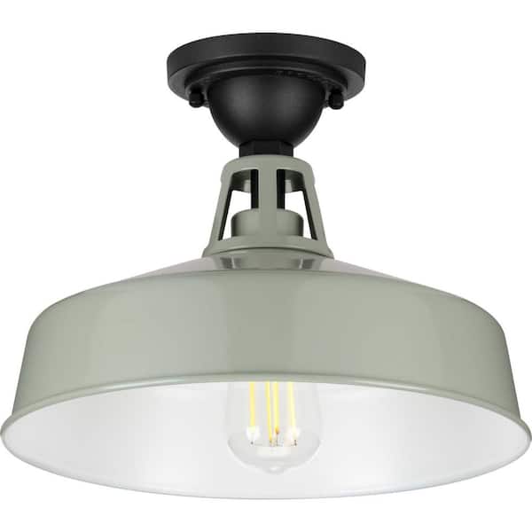 Progress Lighting Cedar Springs Collection 1-Light Pistachio Farmhouse Outdoor Semi-Flush Mount Light