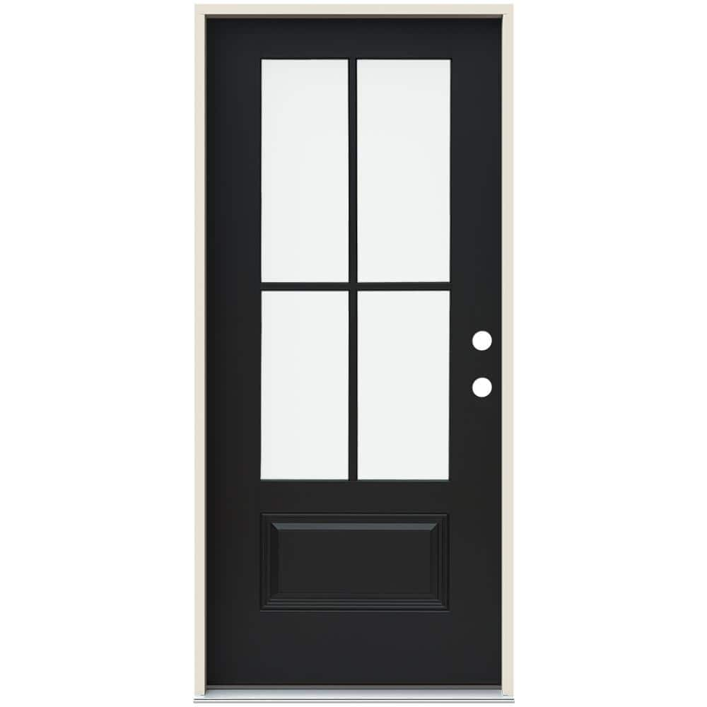 36 in. x 80 in. Left-Hand 4 Lite Clear Glass Black Painted Fiberglass ...