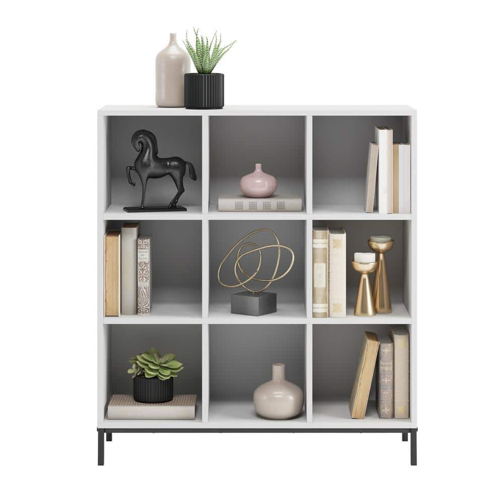 White 9-Cube Organizer with Black Metal Base