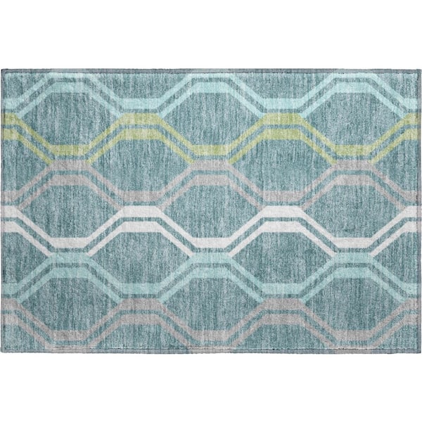 Mayfield Premium Machine Washable Abstract AMF2326 Teal 3 ft. x 4 ft. Area Rug