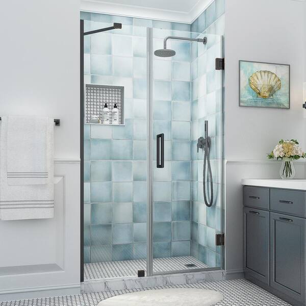 Aston Belmore XL 51.25 - 52.25 in. W x 80 in. H Frameless Hinged Shower Door with Clear StarCast Glass in Oil Rubbed Bronze