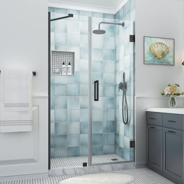 Aston Belmore XL 52.25 - 53.25 in. W x 80 in. H Frameless Hinged Shower Door with Clear StarCast Glass in Oil Rubbed Bronze