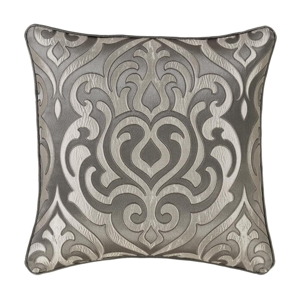 Blythe Silver Polyester Damask 20 in. Square Decorative Throw Pillow 20 in.