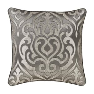 Blythe Silver Polyester Damask 20 in. Square Decorative Throw Pillow 20 in. L x 20 in. W