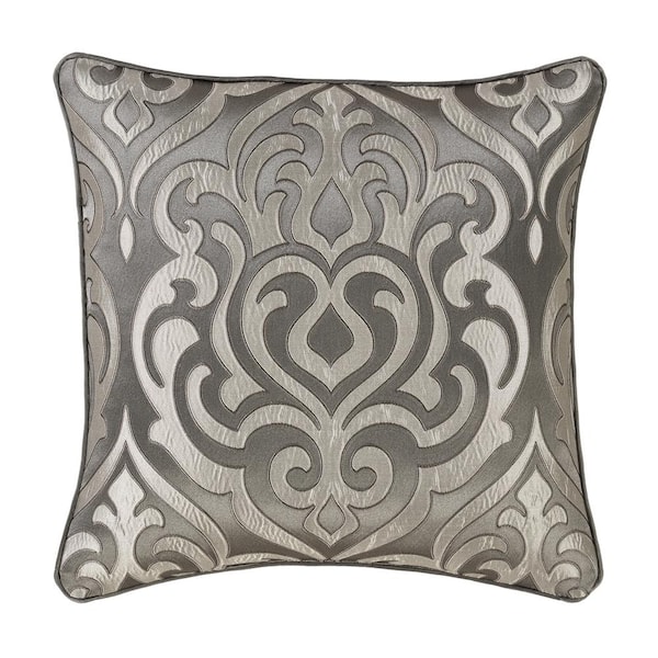 Unbranded Blythe Silver Polyester Damask 20 in. Square Decorative Throw Pillow 20 in. L x 20 in. W