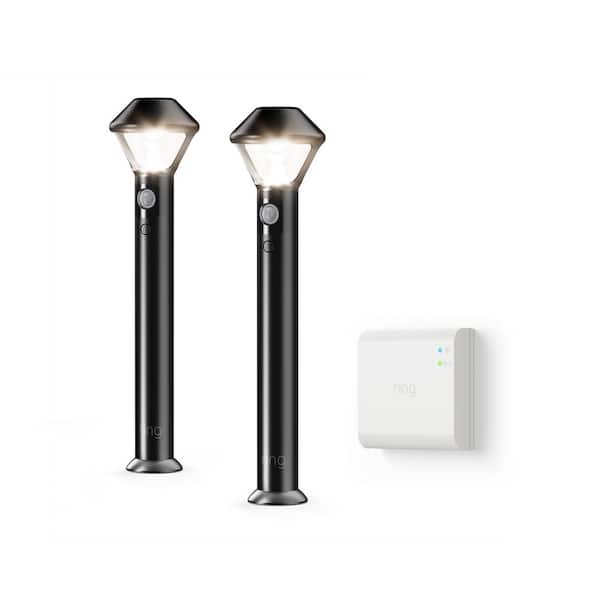 Ring Smart Lighting Motion Activated Outdoor Battery Black Integrated LED Path Area Light with Smart Lighting Bridge(2-Pack)