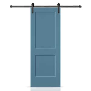 30 in. x 80 in. Dignity Blue Painted MDF Solid Core 2-Panel Shaker Interior Sliding Barn Door with Hardware Kit