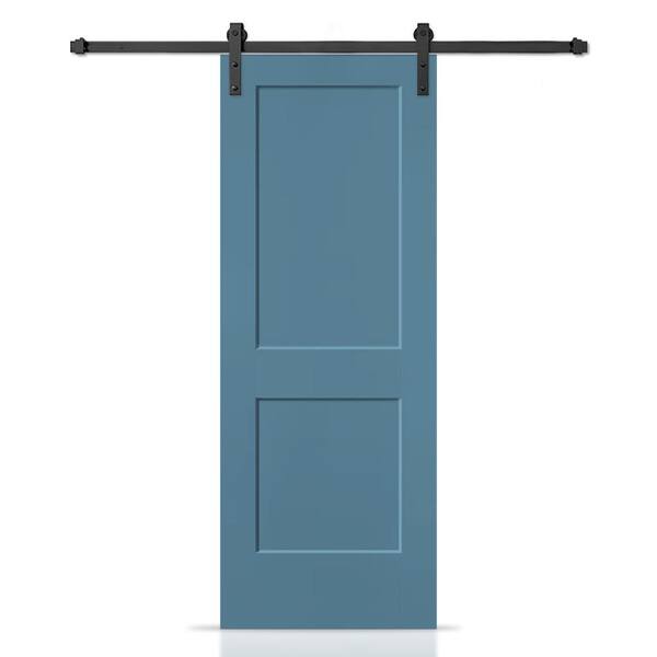 CALHOME 30 in. x 80 in. Dignity Blue Painted MDF Solid Core 2-Panel Shaker Interior Sliding Barn Door with Hardware Kit