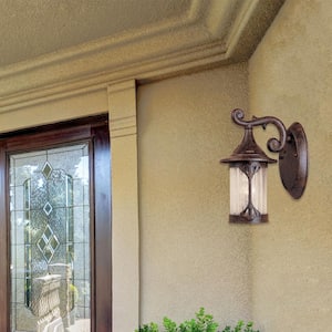 Canyon Lake 10.5 in. Chestnut 1-Light Outdoor Line Voltage Wall Sconce with No Bulb Included