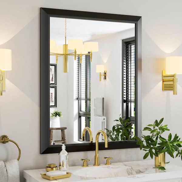 Apmir 40 in. W x 32 in. H Rectangular Aluminum Alloy Framed and Tempered Glass Wall Bathroom Vanity Mirror in Matte Black