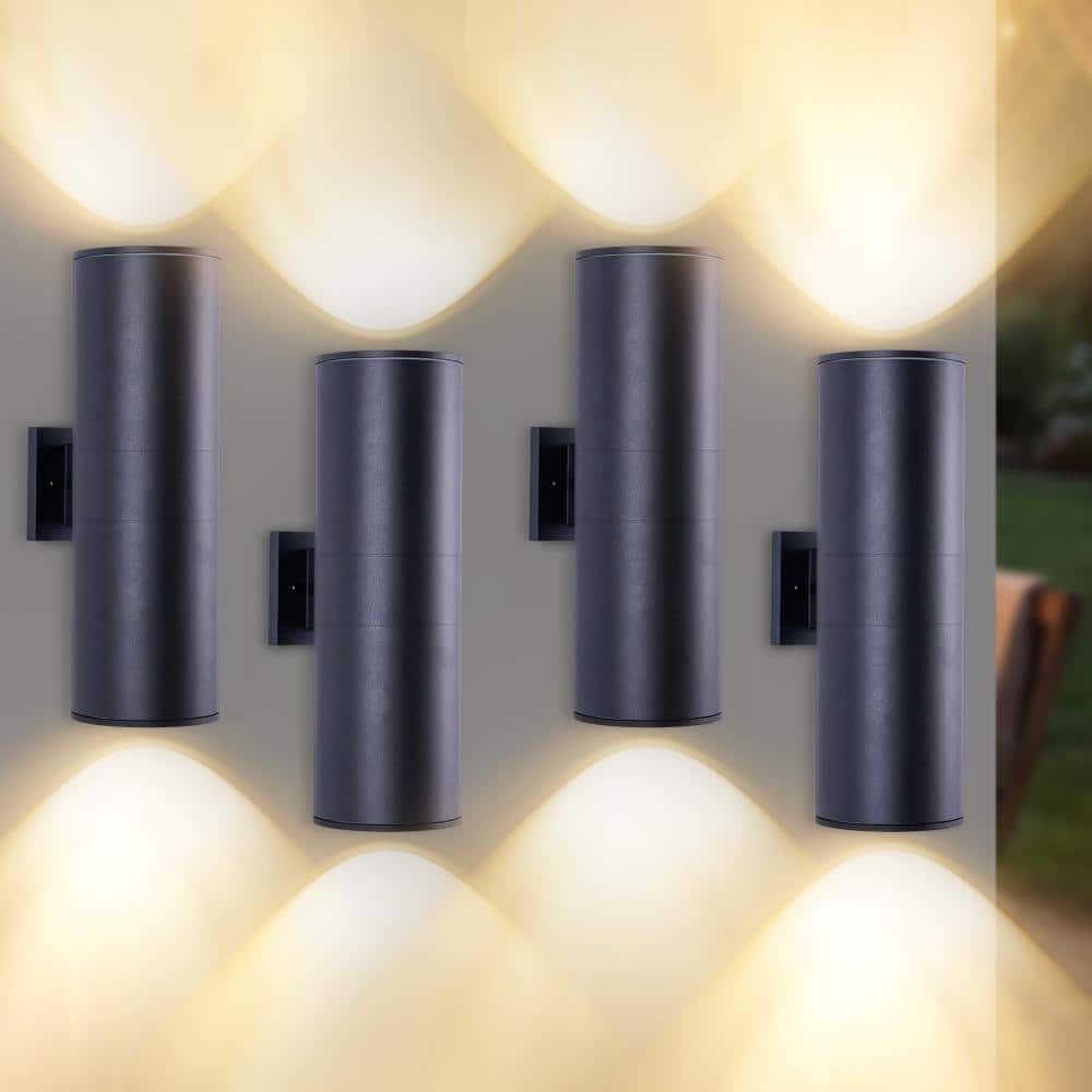 18 in. 2-Light Outdoor Wall Light Fixtures, Black Cylinder Up Down Waterproof Exterior Light, E26 Socket(4-Pack) price history on PriceWatchPro