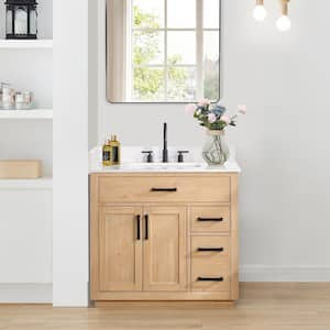 Gavino 36 in. W x 22 in. D x 34 in. H Bath Vanity in Light Brown with Grain White Composite Stone Top