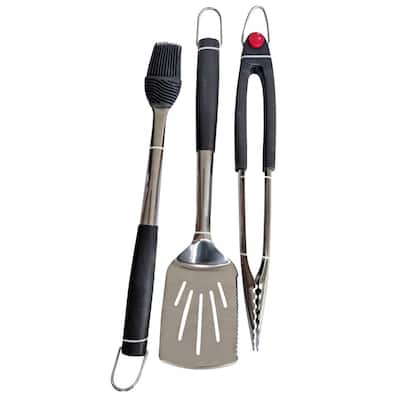 3-Piece Grill Tool Set in Stainless Steel with Silicone Soft Touch Handles