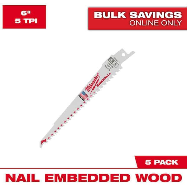 6 in. 5 TPI Thin Kerf Wood Cutting BiMetal SAWZALL Reciprocating Saw Blades (5-Pack)