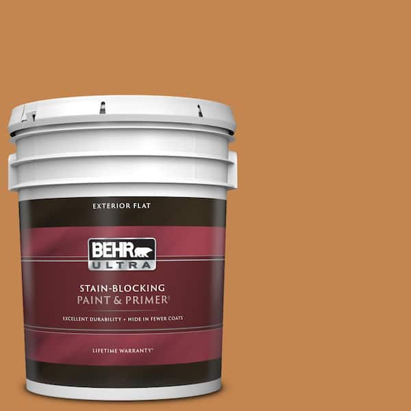 BEHR ULTRA 5 gal. #PPU4-03 Butter Rum Flat Exterior Paint & Primer